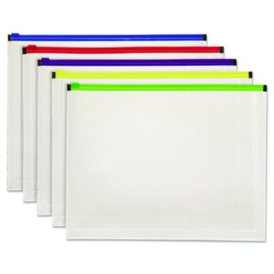 Poly Zip Envelope, Zipper Closure, 10 x 13, Assorted Colors, 5/Pack