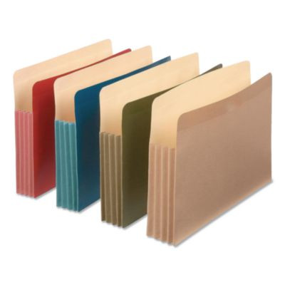 Recycled Colored File Pocket, 3.5" Expansion, Letter Size, Assorted Colors, 4/Pack