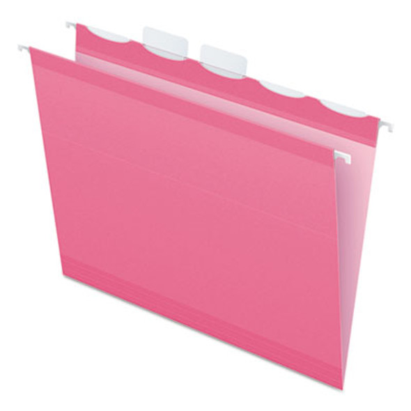 Ready-Tab Colored Reinforced Hanging Folders, Letter Size, 1/5-Cut Tabs, Pink, 20/Box