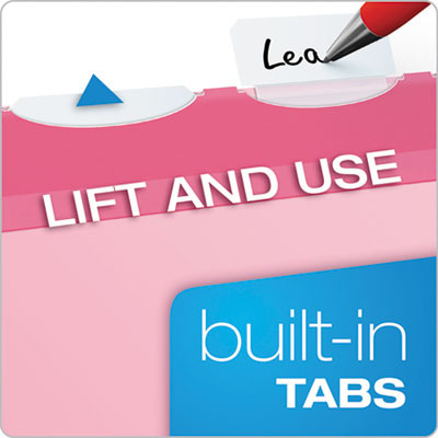 Ready-Tab Colored Reinforced Hanging Folders, Letter Size, 1/5-Cut Tabs, Pink, 20/Box