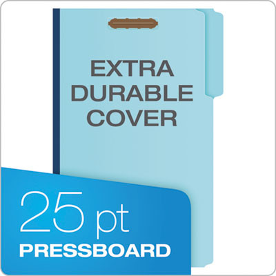 Heavy-Duty Pressboard Folders With Embossed Fasteners, 1/3-Cut Tab, Expands 1", 2 Fasteners, Legal Size, Blue, 25/Box