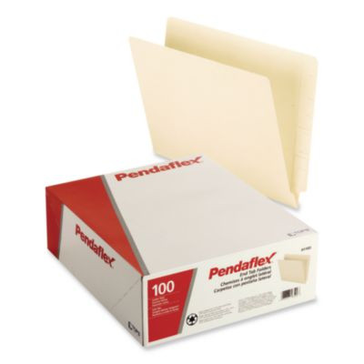 Manila End Tab Folders, 9.5" High Front, Straight 1-Ply Tabs, Letter Size, Manila, 100/Box