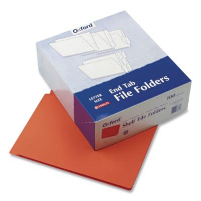 Colored End Tab Folders With Reinforced Double-Ply Straight Cut Tabs, Letter Size, 0.75" Expansion, Orange, 100/Box