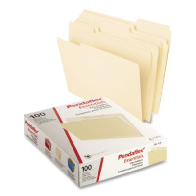 Manila End Tab Folders, 9.5" High Front, Straight 2-Ply Tabs, Letter Size, Manila, 100/Box