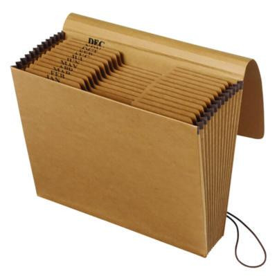 Kraft Indexed Expanding File, 12 Sections, Elastic Cord Closure, 1/12-Cut Tabs, Letter Size, Brown
