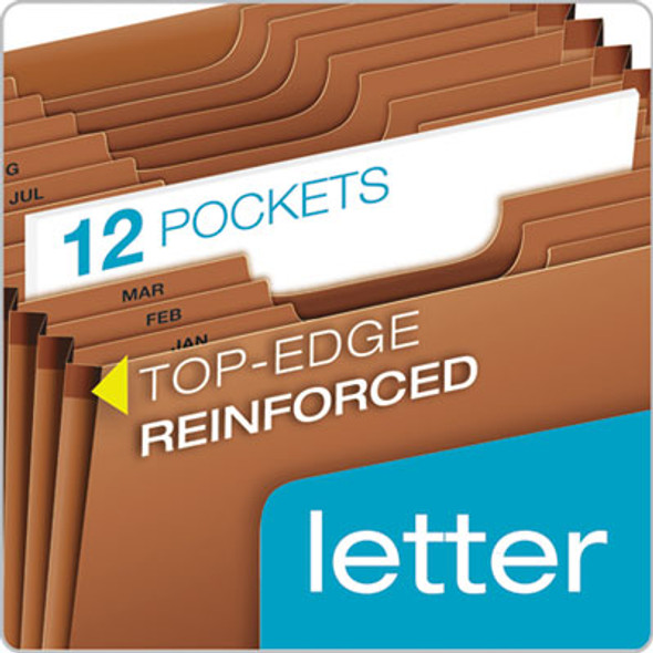Heavy-Duty Open-Top Expanding Stadium File, 12 Sections, 1/3-Cut Tabs, Letter Size, Redrope
