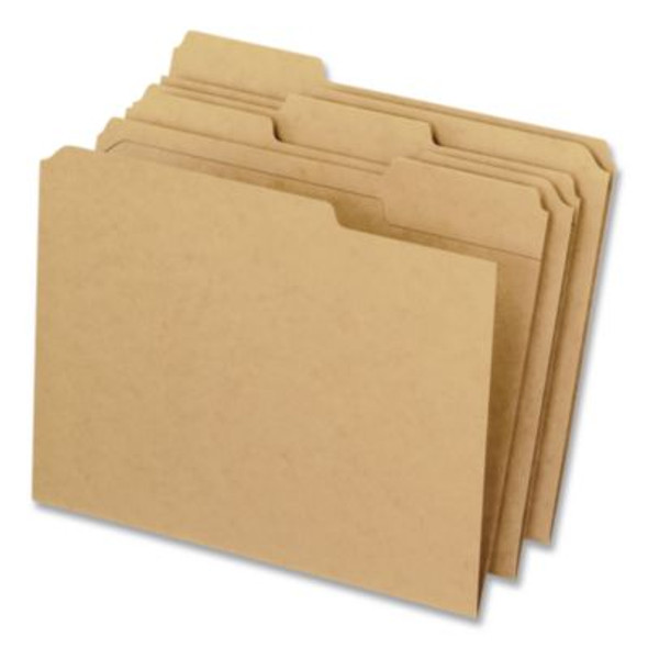 Dark Kraft File Folders With Double-Ply Top, 1/3-Cut Tabs: Assorted, Letter Size, 0.75" Expansion, Brown, 100/Box