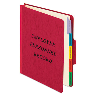 Vertical-Style Personnel Folders, 1/3-Cut Tab: Center, Expands 2", 5 Dividers, 2 Fasteners, Letter Size, Red