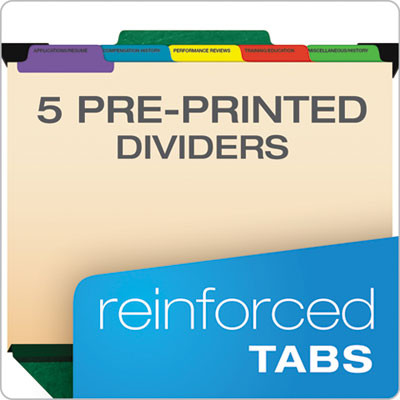 Hanging-Style Personnel Folders, 5 Dividers With 1/5-Cut Tabs, Letter Size, 1/3-Cut Exterior Tabs, Green