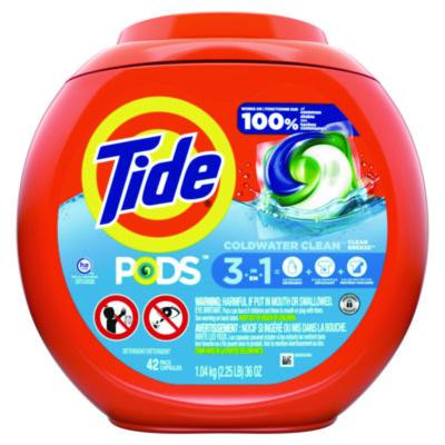 Pods Laundry Detergent, He Compatible, Clean Breeze, 36 Oz Tub, 42 Pacs/Tub, 4 Tubs/Carton