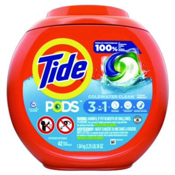 Pods Laundry Detergent, He Compatible, Clean Breeze, 36 Oz Tub, 42 Pacs/Tub