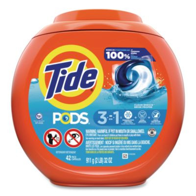 Pods Laundry Detergent, He Compatible, Clean Breeze, 36 Oz Tub, 42 Pacs/Tub