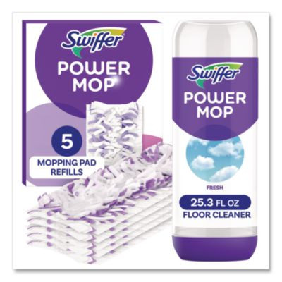 Powermop Cleaning Solution And Pads Refill Pack, Lavender, 25.3 Oz Bottle And 5 Pads Per Pack, 4 Packs/Carton