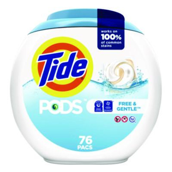 Pods Laundry Detergent, Free And Gentle, He Compatible, 63 Oz Tub, 76 Pacs/Tub, 4 Tubs/Carton
