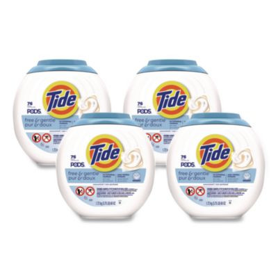 Pods Laundry Detergent, Free And Gentle, He Compatible, 56 Oz Tub, 76 Pacs/Tub, 4 Tubs/Carton