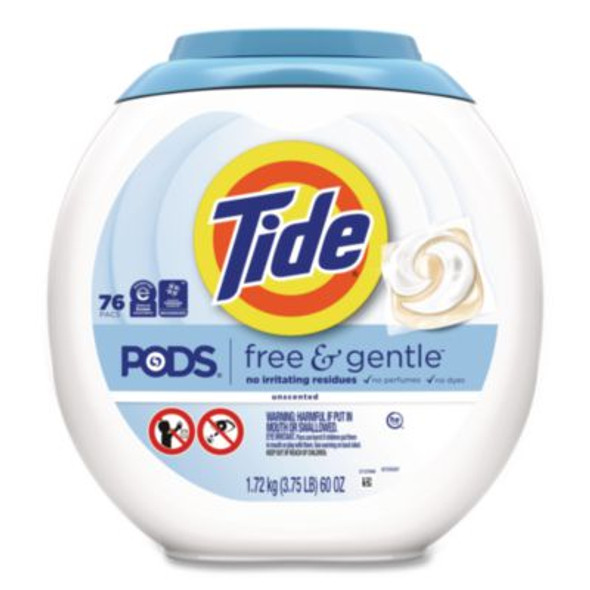 Pods Laundry Detergent, He Compatible, Free And Gentle, 56 Oz Tub, 76 Pacs/Tub