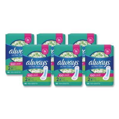 Ultra Thin Pads, Size 2, Super Long, Super Absorbency, 40/Pack, 6 Packs/Carton
