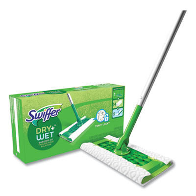 Sweeper Mop, 10 x 4.8 White Cloth Head, 46" Silver/Green Aluminum/Plastic Handle