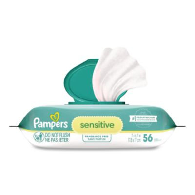 Sensitive Baby Wipes, 1-Ply, 6.8 x 7, Unscented, White, 56/Pack