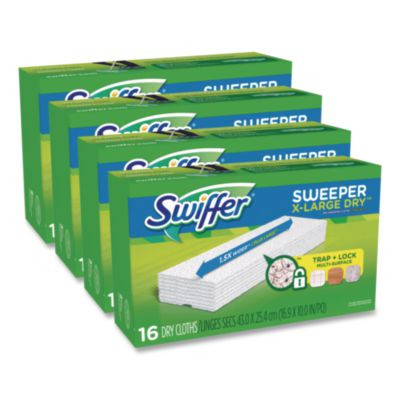 Sweeper Xl Dry Refill Cloths, 16.9" x 9.8", White, 16/Box, 4 Boxes/Carton