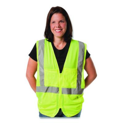 Ansi Class 2 Two-Pocket Zipper Mesh Safety Vest, Polyester Mesh, 2X-Large, Hi-Viz Lime Yellow