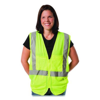 Ansi Class 2 Two-Pocket Zipper Mesh Safety Vest, Polyester Mesh, Large, Hi-Viz Lime Yellow