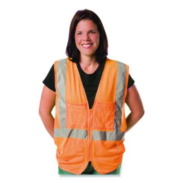 Ansi Class 2 Two-Pocket Zipper Mesh Safety Vest, Polyester Mesh, 2X-Large, Orange