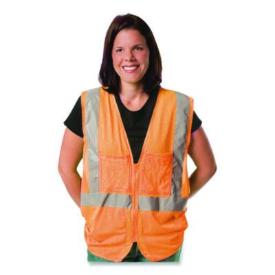 Ansi Class 2 Two-Pocket Zipper Mesh Safety Vest, Polyester Mesh, 2X-Large, Orange