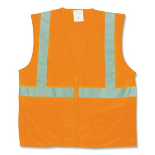 Ansi Class 2 Two-Pocket Zipper Mesh Safety Vest, Polyester Mesh, Large, Orange