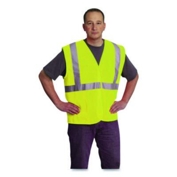 Ansi Class 2 Hook And Loop Safety Vest, 2X-Large, Hi-Viz Lime Yellow