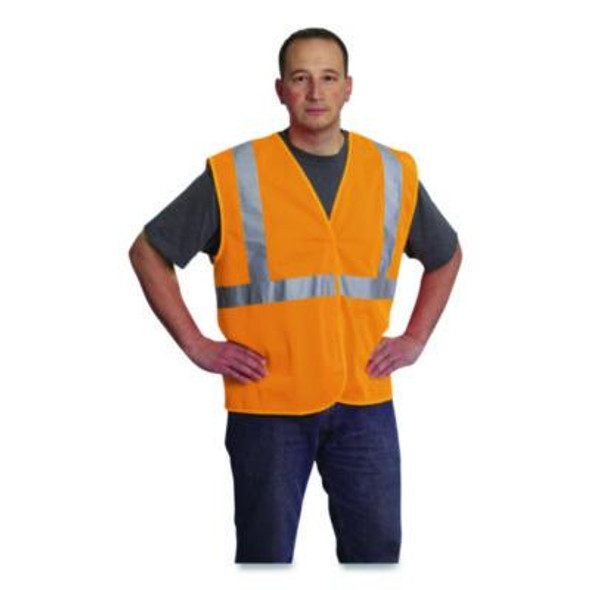 Ansi Class 2 Hook And Loop Safety Vest, Large, Hi-Viz Orange