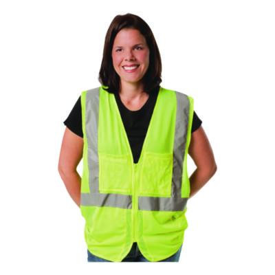 Zipper Safety Vest, Polyester Mesh,  X-Large, Hi-Viz Lime Yellow