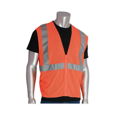 Zipper Safety Vest, Polyester Mesh, Large, Hi-Viz Orange