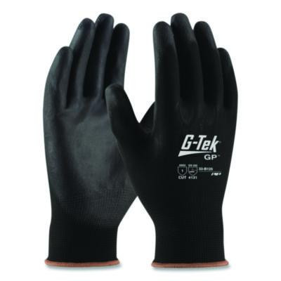Gp Polyurethane-Coated Nylon Gloves, En388: 1111, 10" Long, Medium, Black, 12 Pairs