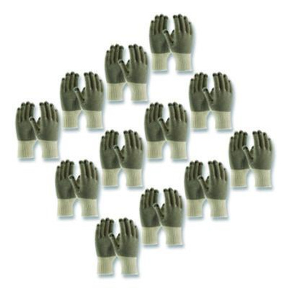 Pvc-Dotted Cotton/Polyester Work Gloves, Reversible, Large, Beige/Black, 12 Pairs
