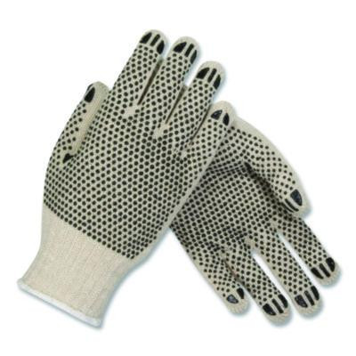 Pvc-Dotted Cotton/Polyester Work Gloves, Reversible, Large, Beige/Black, 12 Pairs