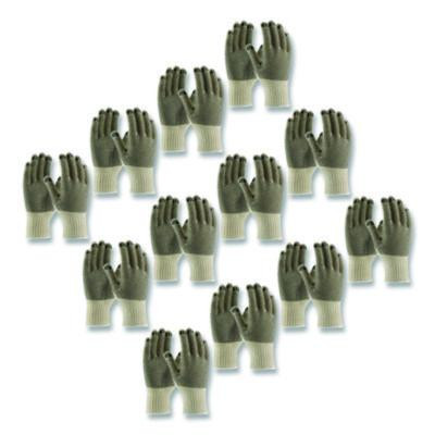 Pvc-Dotted Cotton/Polyester Work Gloves, Reversible, Large, Beige/Black, 12 Pairs