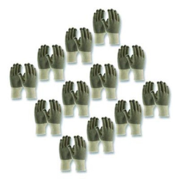 Pvc-Dotted Cotton/Polyester Work Gloves, Reversible, Small, Beige/Black, 12 Pairs