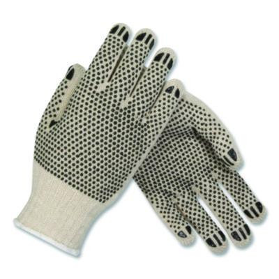 Pvc-Dotted Cotton/Polyester Work Gloves, Reversible, Small, Beige/Black, 12 Pairs