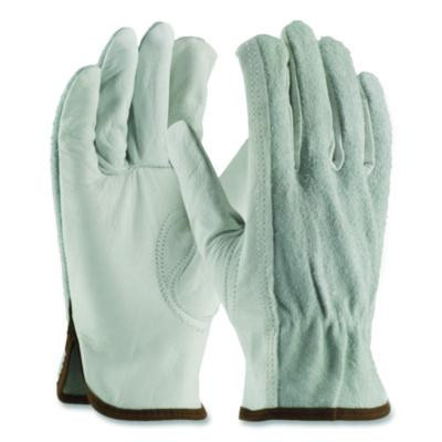 Top-Grain Leather Drivers Gloves With Shoulder-Split Cowhide Leather Back, Gunn Cut, Keystone Thumb, Large, Gray, Pair