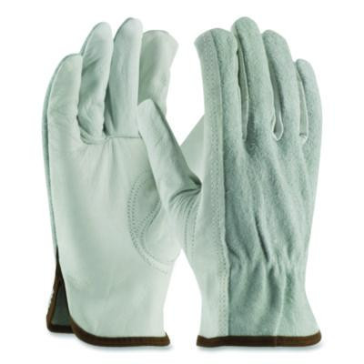 Top-Grain Leather Drivers Gloves With Shoulder-Split Cowhide Leather Back, Gunn Cut, Keystone Thumb, Medium, Gray, Pair