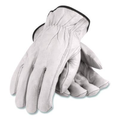 Top-Grain Pigskin Leather Drivers Gloves, Gunn Cut, Keystone Thumb, Large, Gray, Pair