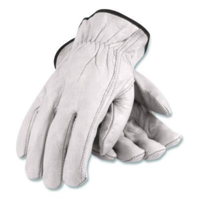 Top-Grain Pigskin Leather Drivers Gloves, Gunn Cut, Keystone Thumb, Medium, Gray, Pair