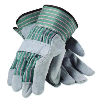 Bronze Series Leather/Fabric Work Gloves, Gunn Cut, Wing Thumb, Small (Size 7), Gray/Green, 12 Pairs