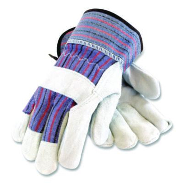 B/C Grade Shoulder Split Cowhide Leather Palm Gloves, Gunn Cut, Wing Thumb, Large, Blue/Gray, 12 Pairs