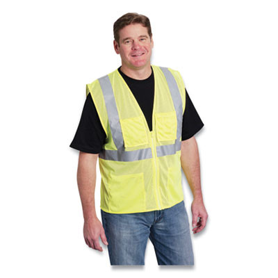 Ansi Class 2 Four Pocket Zipper Safety Vest, Polyester Mesh, 4X-Large, Hi-Viz Lime Yellow