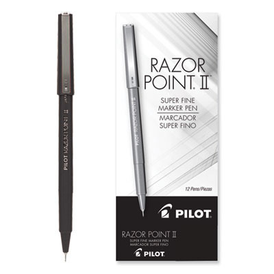 Razor Point Fine Line Porous Point Pen, Stick, Extra-Fine 0.3 Mm, Black Ink, Black Barrel, Dozen