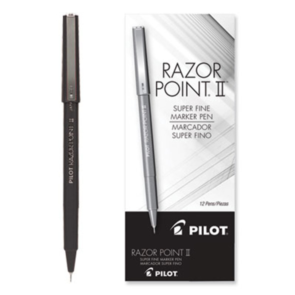 Razor Point Fine Line Porous Point Pen, Stick, Extra-Fine 0.3 Mm, Black Ink, Black Barrel, Dozen