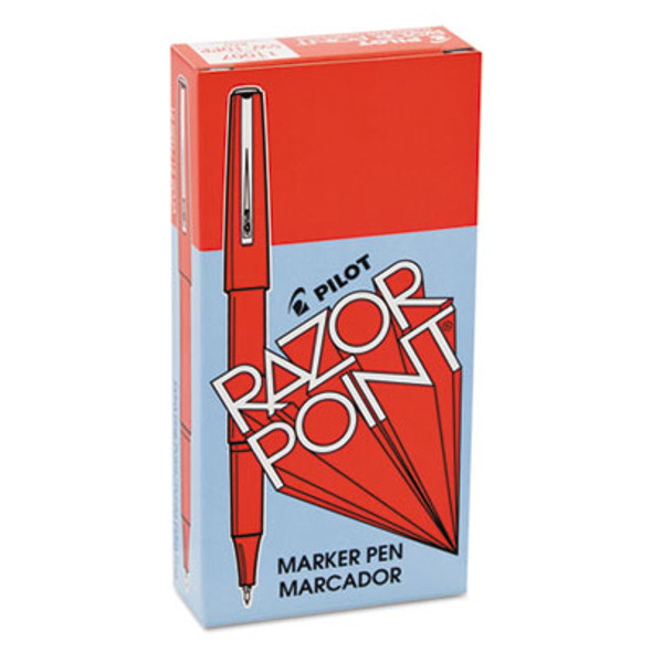 Razor Point Fine Line Porous Point Pen, Stick, Extra-Fine 0.3 Mm, Red Ink, Red Barrel, Dozen