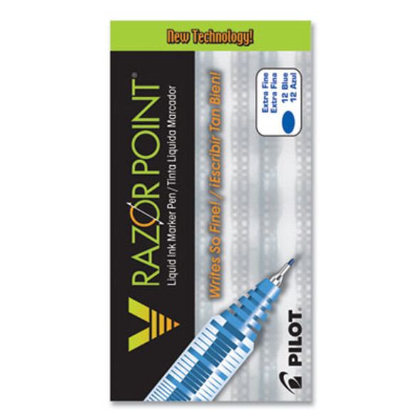 V Razor Point Liquid Ink Porous Point Pen, Stick, Extra-Fine 0.5 Mm, Blue Ink, Gray/Translucent Blue Barrel, Dozen